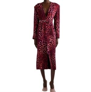 Dries Van Noten Size 12 Dohana Belted Long Sleeve Crepe Midi Dress $1765